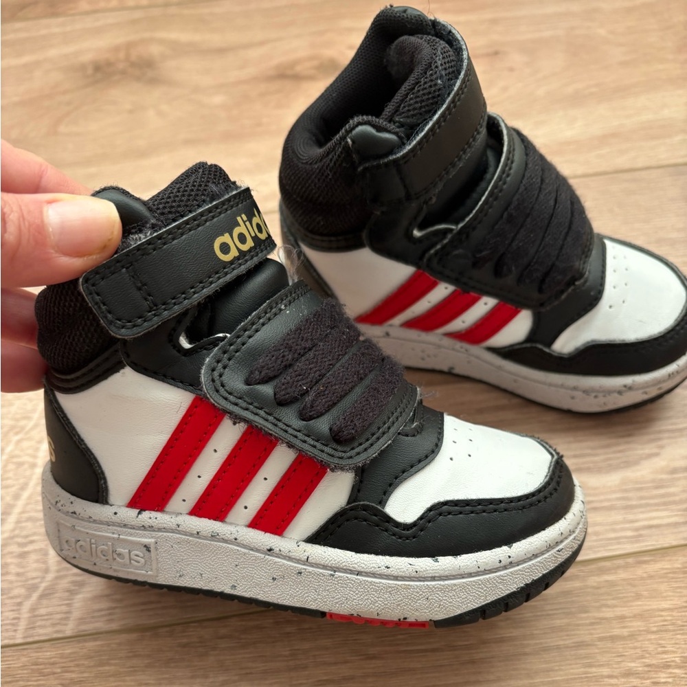 Adidas Black and White High-Top Sneakers with Velcro Straps size 7